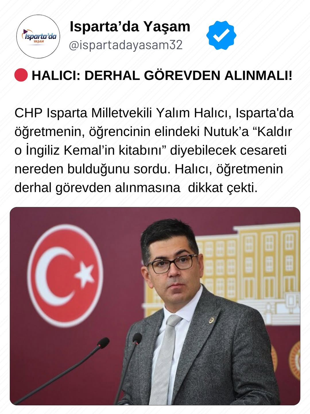 CHP Milletvekili Yalım Halıcı: Öğretmen Derhal Görevden Alınmalı!