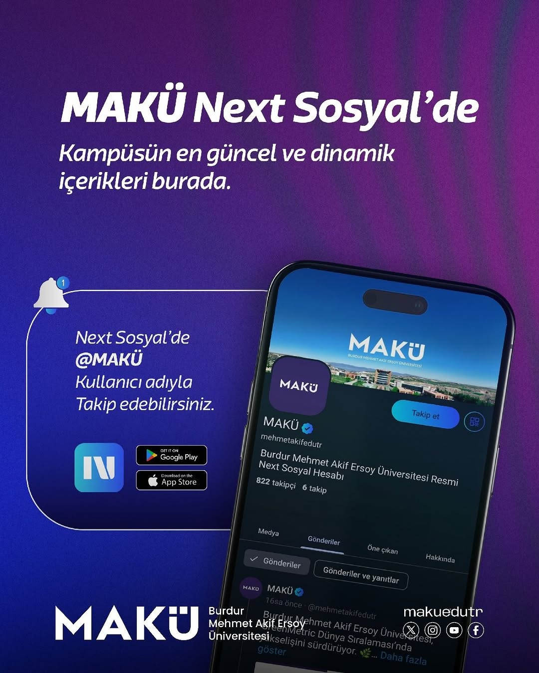 MAKÜ Artık Next Sosyal'de!